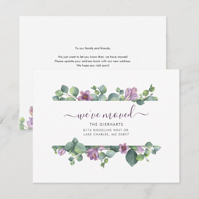 Vi har flyttat Adress Eucalyptus Greenery Flytta (Fram/baksida)