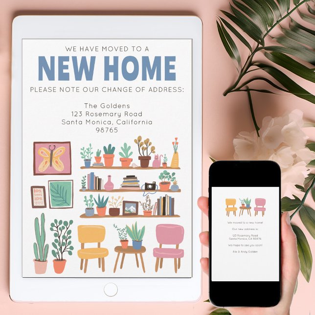 Vi har flyttat adressändring, Cute Livingroom-kort Inbjudningar (We Have Moved Address Change Cute Livingroom Card
Digital Download Electronic)