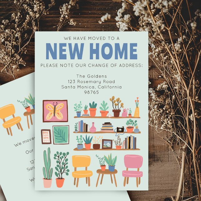 Vi har flyttat adressändring, Cute Livingroom-kort Inbjudningar (We Have Moved Address Change Moving Announcement Cute Living room Card - add your own text)