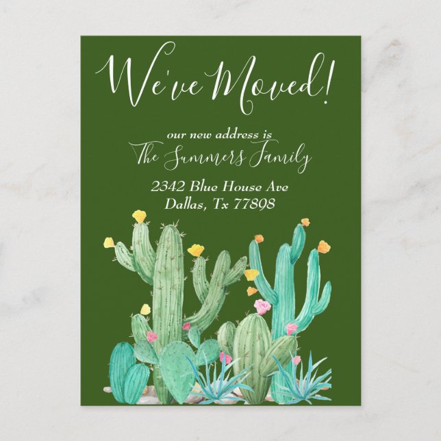 Vi har flyttat Announcement Cactus Desert Cacti Vykort (Framsida)