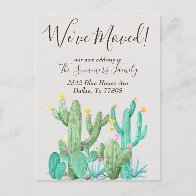 Vi har flyttat Announcement Cactus Desert Cacti Vykort (Framsida)