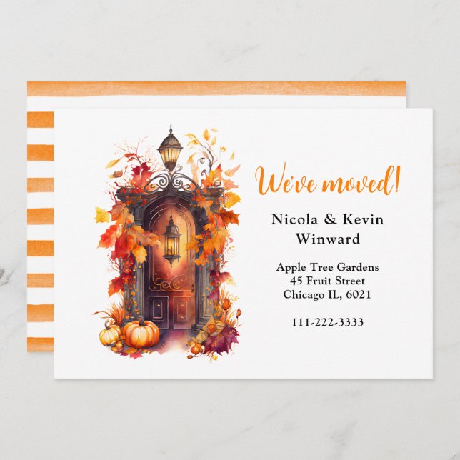 Vi har flyttat Autumn Fall Pumpkins Door Meddelande (Fram/baksida)
