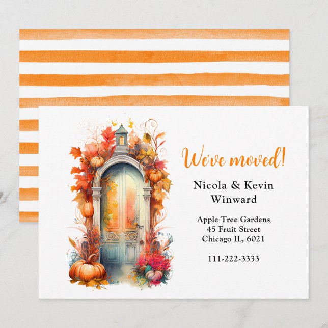 Vi har flyttat Autumn Fall Pumpkins Door Meddelande (Fram/baksida)