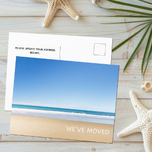 Vi har flyttat Beach Home Ny adress Coastal Photo Vykort