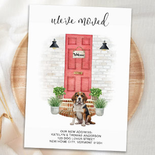 Vi har flyttat Beagle Red Door Watercolor Hund Fly Meddelande