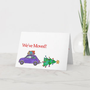 Vi har flyttat bil och träd-julkort helgkort