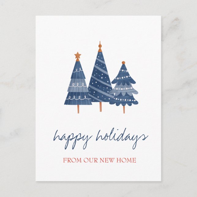 Vi har flyttat,Blå julgran högtid  Meddelande Vykort (Framsida)