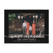 Vi har flyttat Black Photo Announonement Postcard