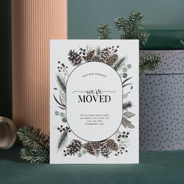 Vi har flyttat Black Winter Flytta Announcement Julkort (Sending your family and friends a festive 'We've Moved!' Christmas card!
)
