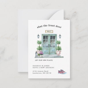 Vi har flyttat   Blådörrskort Anteckningskort