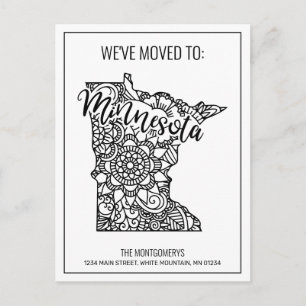 Vi har flyttat Blommig Mandala Minnesota State Meddelande Vykort