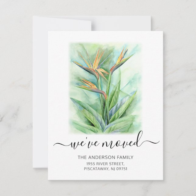 Vi har flyttat Blommigt Bird of Paradise Namn Flyt Meddelande (Framsida)