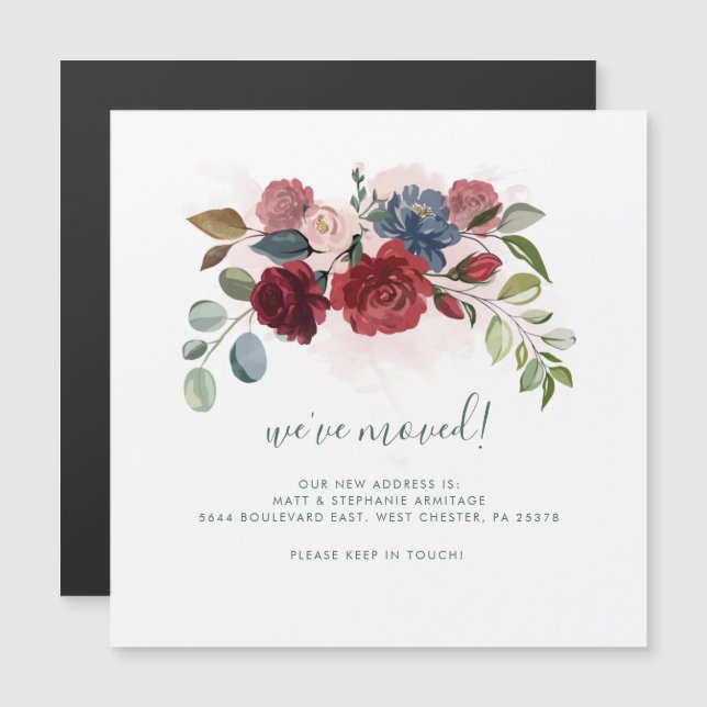 Vi har flyttat Blommigt Dusty Blåa blommor Flytta (Fram/baksida)