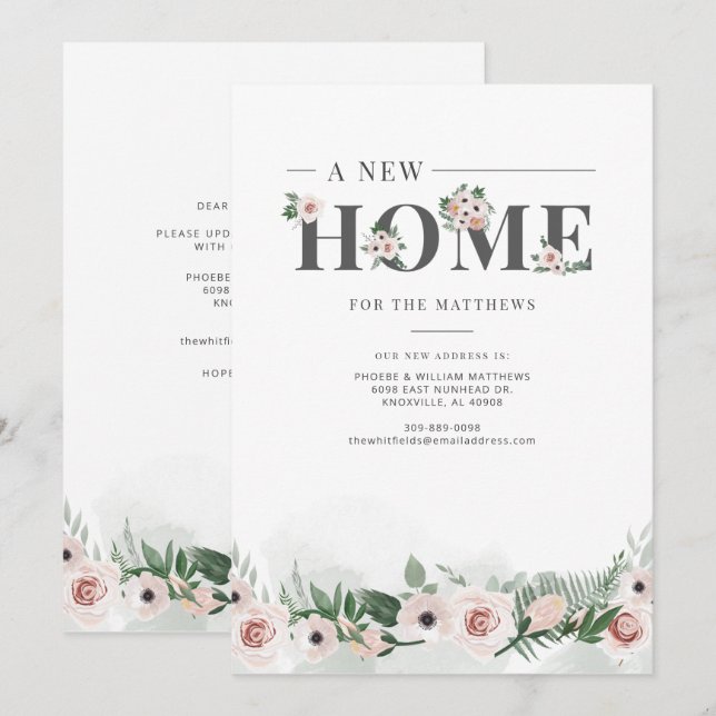 Vi har flyttat Blommigt Förändring av Adress Flytt Meddelande (Fram/baksida)