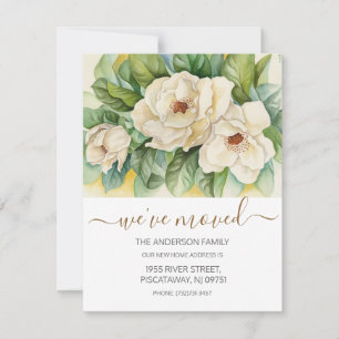 Vi har flyttat Blommigt Magnolia Guld Script Flytt Meddelande