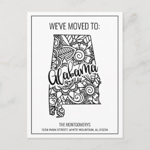 Vi har flyttat Blommigt Mandala Alabama State New Meddelande Vykort