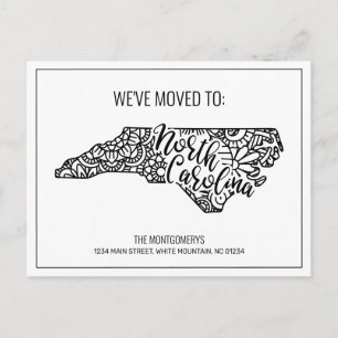 Vi har flyttat Blommigt Mandala North Carolina Sta Meddelande Vykort