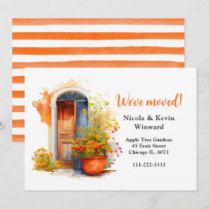 Vi har flyttat Blommigt Orange Flowers Door Meddelande