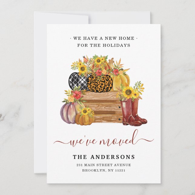 Vi har flyttat Blommigt Pumpkins Solrosblommans Fl Meddelande (Framsida)