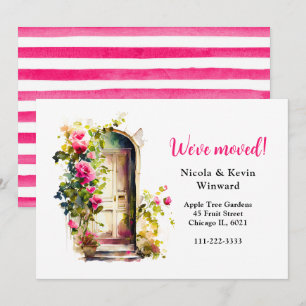 Vi har flyttat Blommigt Rosa ros dörr Meddelande