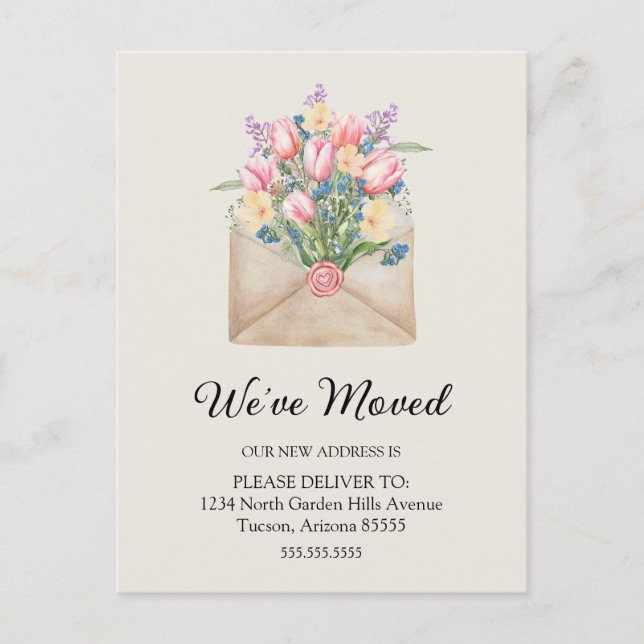 Vi har Flyttat Blommigten Ny adress Vykort (Framsida)