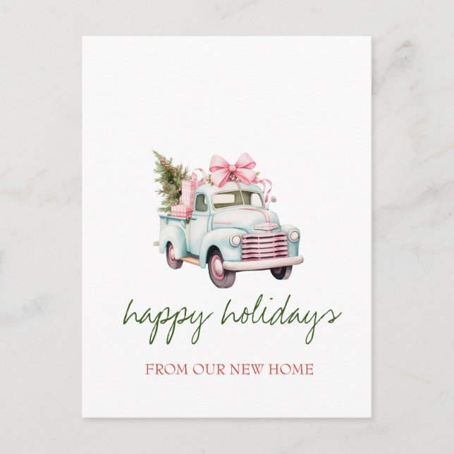 Vi har Flyttat, Blue Lastbil,Gräs Träd Helgdag Meddelande Vykort (Framsida)