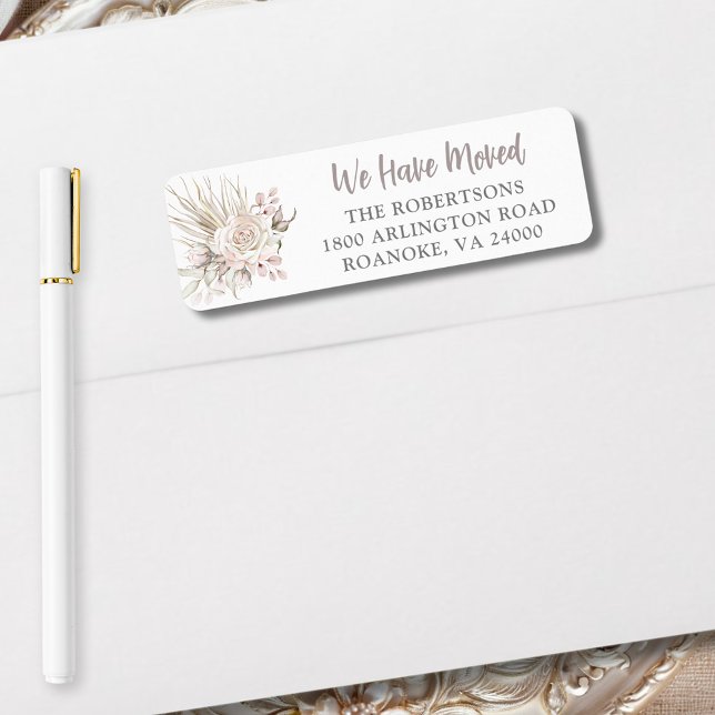 Vi Har Flyttat Boho Blommig Returadress Etikett (We Have Moved Boho Blush Pink Roses Return Address Label)