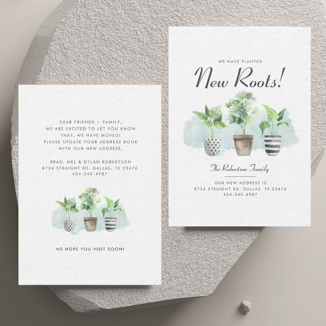 Vi har flyttat Boho Chic Flytta Meddelande om  (Watercolor Change of Address Potted Plants Moving Announcement)