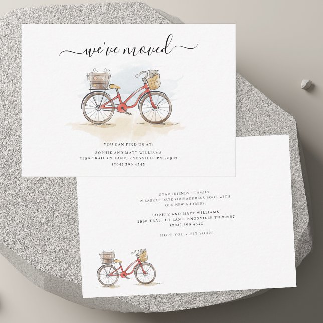 Vi har flyttat Boho Chic Red Bicycle Flytta Anteckningskort (We've Moved Boho Chic Red Bicycle Moving Note Card)