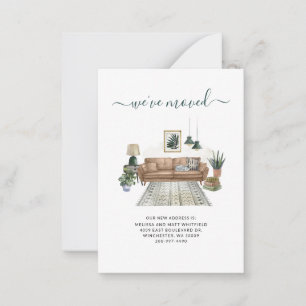 Vi har flyttat Boho Living Room Flytta Announation Anteckningskort