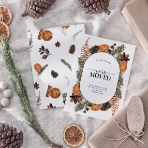 Vi har flyttat Boho Winter Citrus Flytta Announcem Julkort
