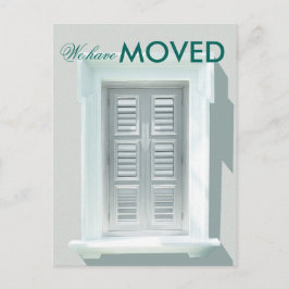 Vi har Flyttat Bright Window Shutters Photo Meddelande Vykort
