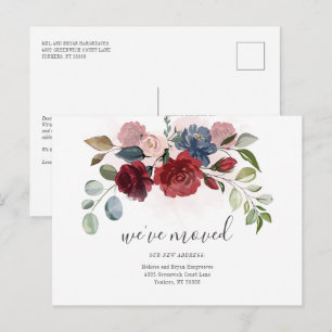 Vi har flyttat Burgundy Blommigt Flytta Meddelande Vykort