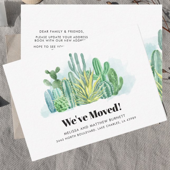 Vi har flyttat Byte av meddelande om Flytta i Adre (Cacti Watercolor We Have Moved Moving Announcement)