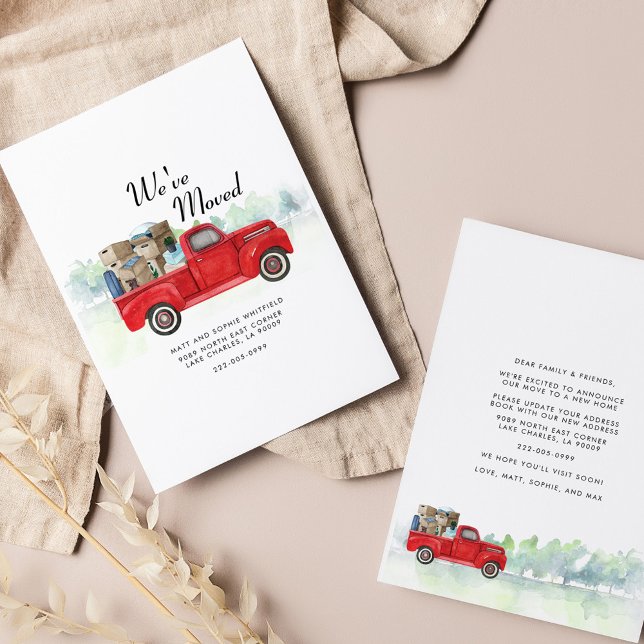 Vi har flyttat Byte av meddelande om Flytta i Adre (We've Moved Red Truck Watercolor Moving Announcement)