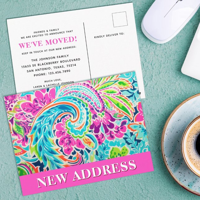 Vi har flyttat Byte av meddelande om Flytta i Adre Vykort (A cute watercolor paisley new address moving card. Personalize it with your details.)