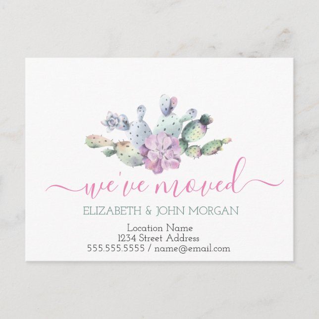 Vi har flyttat,Cactus Succulent Meddelande Vykort (Framsida)