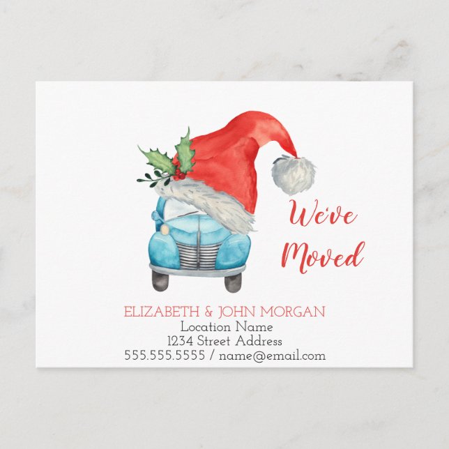 Vi har flyttat,Car Santa Hat Meddelande Vykort (Framsida)