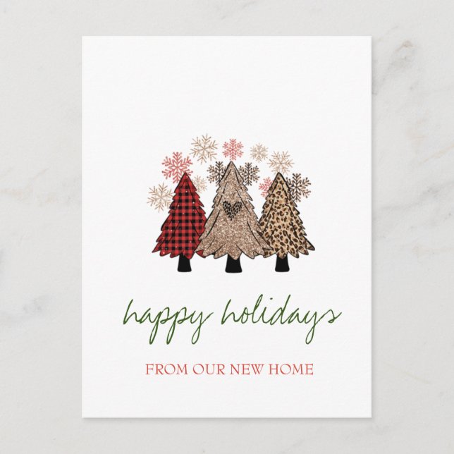 Vi har flyttat,Coola julgranar  Meddelande Vykort (Framsida)