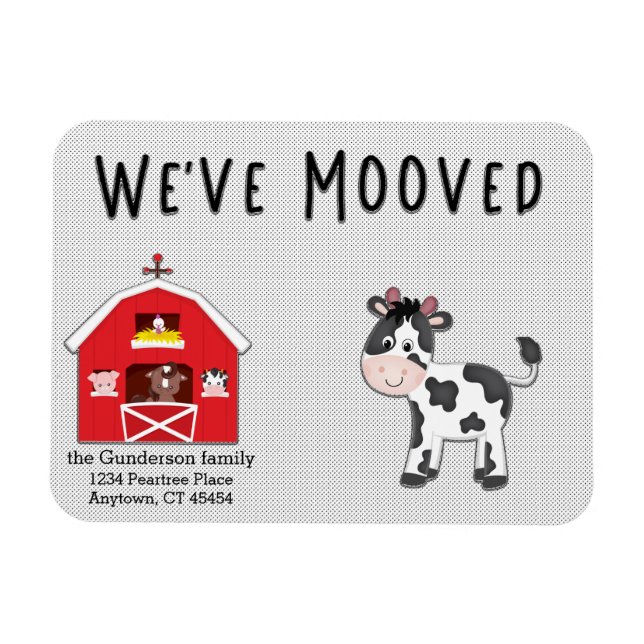 Vi har flyttat Cow Barn Farm New Home Notice Magnet (Horisontell)