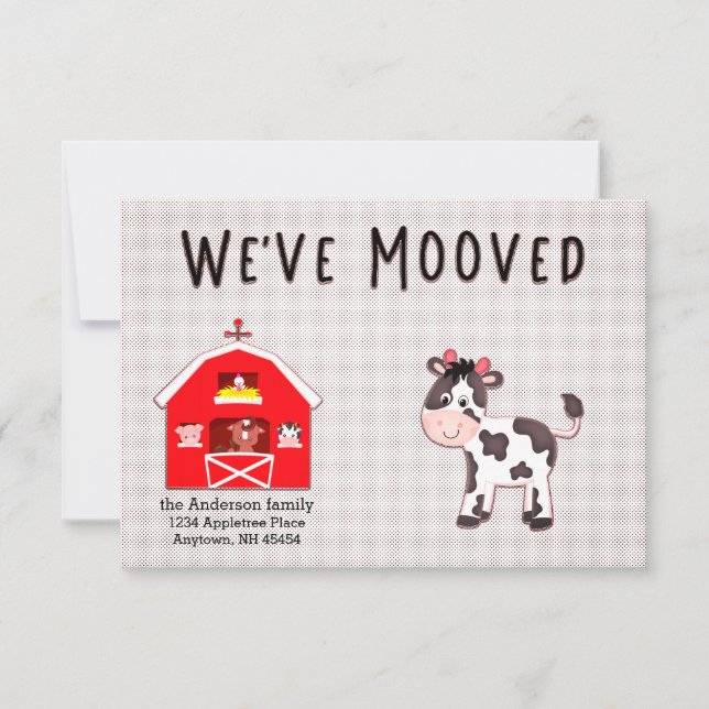 Vi har flyttat Cow i Barnyard Ny adress Notice (Framsida)