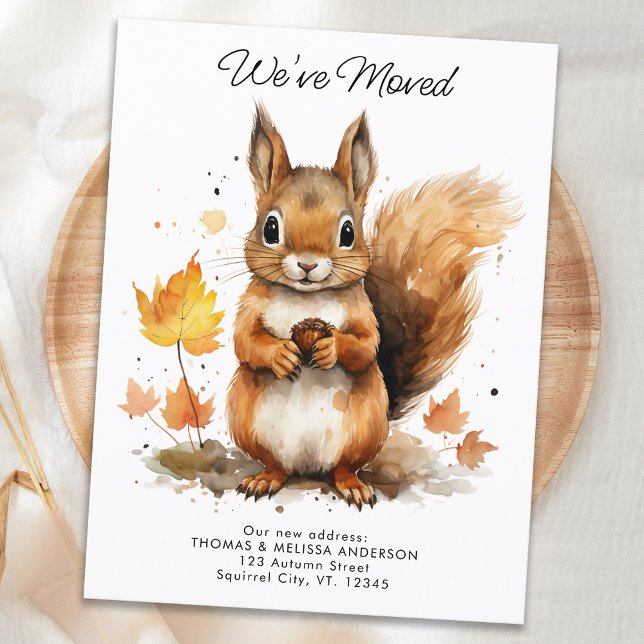 Vi har flyttat Cute Fall Squirrel Ny adress Flytta Meddelande Vykort (Skapare uppladdad)