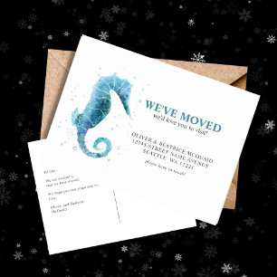 Vi har flyttat Cute Sea Horse Flytta Announcement Vykort