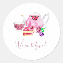 Vi har flyttat Cute Watercolor Tea Set Simple Chic Runt Klistermärke