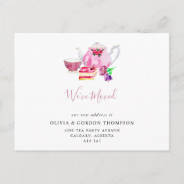 Vi har flyttat Cute Watercolor Tea Set Simple Chic Vykort