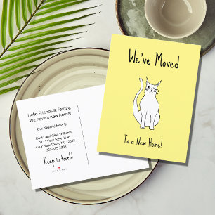Vi har flyttat Cute Winking Cat New Home Gult Meddelande Vykort