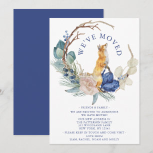 Vi har flyttat Cute Woodland Fox Watercolor Blommi Meddelande
