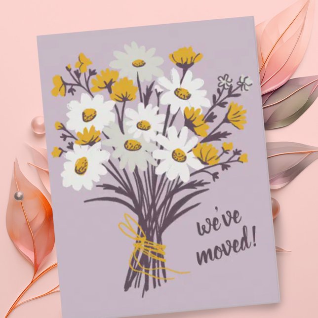 Vi Har Flyttat Daisy Bouquet Ny Hemadress Ändring Vykort (Moving announcement address change cute daisy bouquet custom postcard)