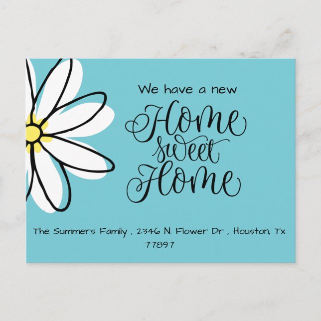 Vi har flyttat Daisy Ny adress kungörelse blå Meddelande Vykort (Framsida)