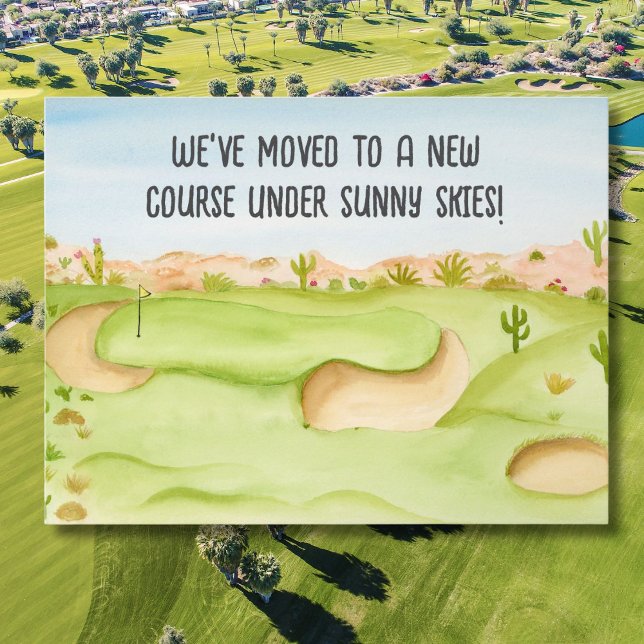 Vi har flyttat Desert Golf Course Watercolor Vykort (Skapare uppladdad)
